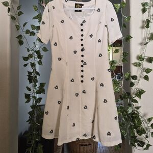 Coquette Vintage Dress with Heart Embroidery